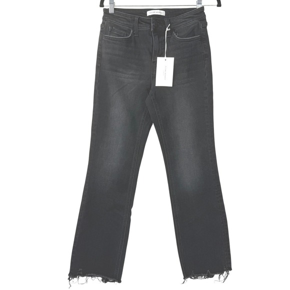 Flying Monkey Denim - Flying Monkey High Rise Straight Jeans Womens 27 Black Raw Hem Cropped Denim